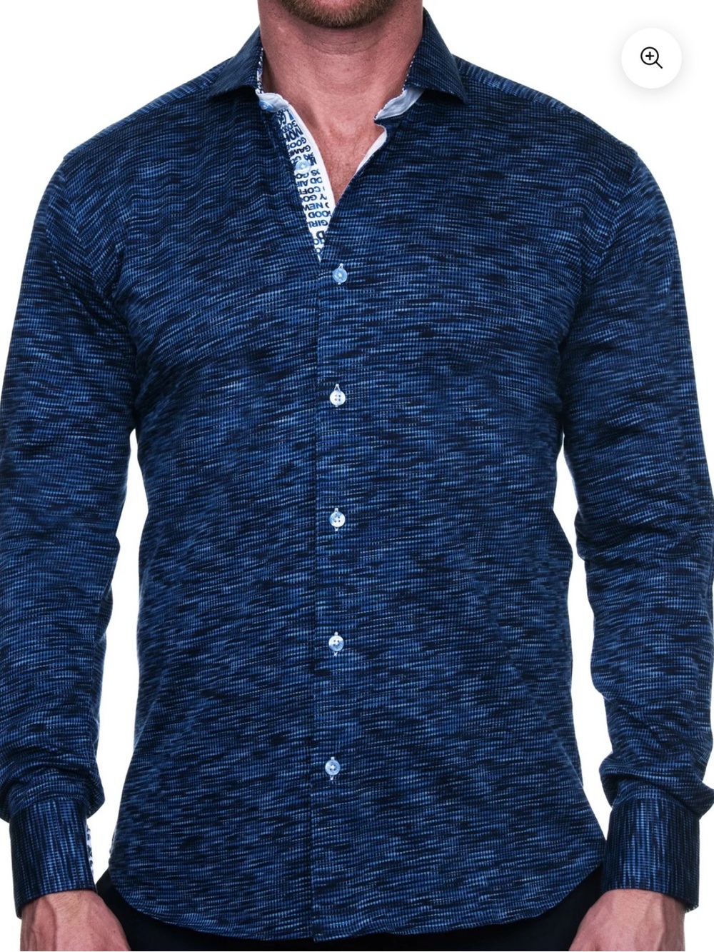 Men's Maceoo Navy Patterned Long-Sleeve Button-Down Shirt